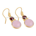 Pink Opal & Garnet Handmade 925 Silver 18K Yellow Vermeil Earrings at best Price